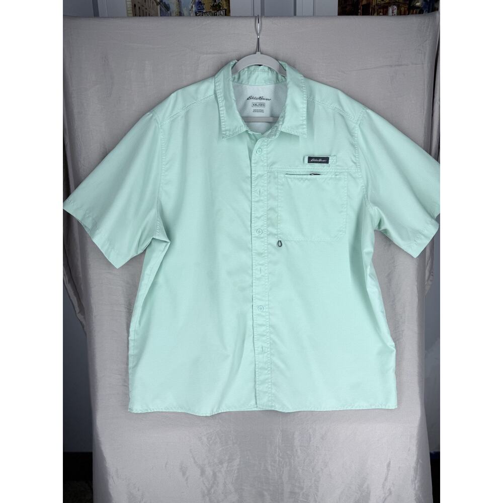 Eddie Bower Shirt Short Sleeve Teal Color Button Up Men's XXL